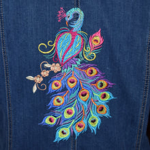Load image into Gallery viewer, Peacock Embroidered Blue Denim Jacket LG
