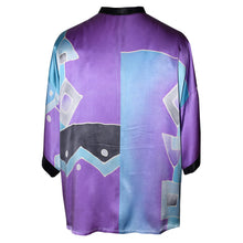 Load image into Gallery viewer, Luxurious Handpainted Blue/Lavender Silk Charmeuse Kimono Top
