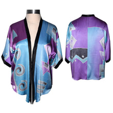 Load image into Gallery viewer, Luxurious Handpainted Blue/Lavender Silk Charmeuse Kimono Top
