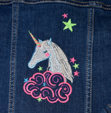 Load image into Gallery viewer, Child’s Denim Jeans Jacket with Unicorn Embroidery 5T
