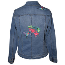 Load image into Gallery viewer, Custom Embroidered Hummingbird Blue Denim Stretch Jacket SM
