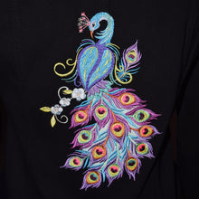 Load image into Gallery viewer, Embroidered Peacock Floral Black Denim Jacket M
