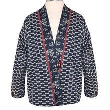 Load image into Gallery viewer, Japanese Deep Indigo Cotton Kimono Jacket with Contrast Neckband and Horn Button
