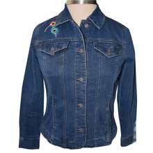 Load image into Gallery viewer, Peacock Embroidered Blue Denim Stretch Jacket S
