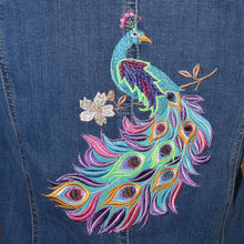 Load image into Gallery viewer, Peacock Embroidered Blue Denim Stretch Jacket S
