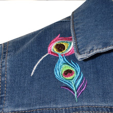 Load image into Gallery viewer, Peacock Embroidered Blue Denim Stretch Jacket S
