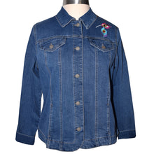 Load image into Gallery viewer, Peacock Embroidered Blue Denim Stretch Jacket XL

