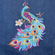 Load image into Gallery viewer, Peacock Embroidered Blue Denim Stretch Jacket XL

