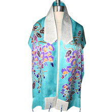 Load image into Gallery viewer, Wisteria Turquoise Hand Painted Jacquard Silk Tallit Prayer Shawl
