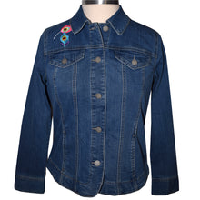 Load image into Gallery viewer, Stunning Peacock Embroidery  Blue Denim Jacket Med
