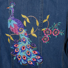 Load image into Gallery viewer, Stunning Peacock Embroidery  Blue Denim Jacket Med

