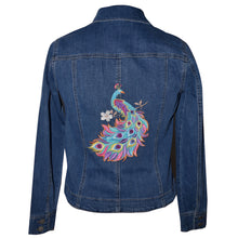 Load image into Gallery viewer, Peacock Embroidery Blue Denim Stretch Jacket SM
