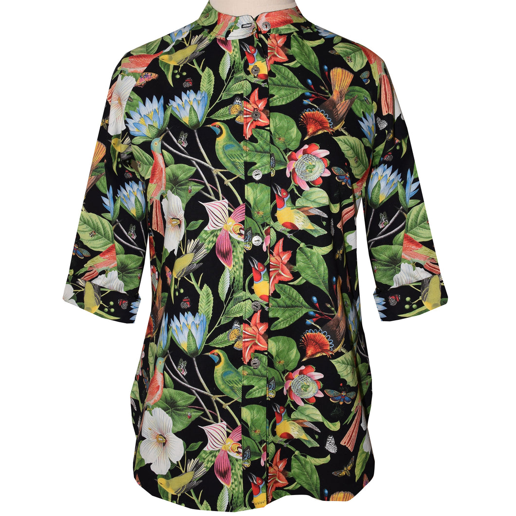 Beautiful Tropical Floral and Bird Cotton Print Mid Sleeve Shirt