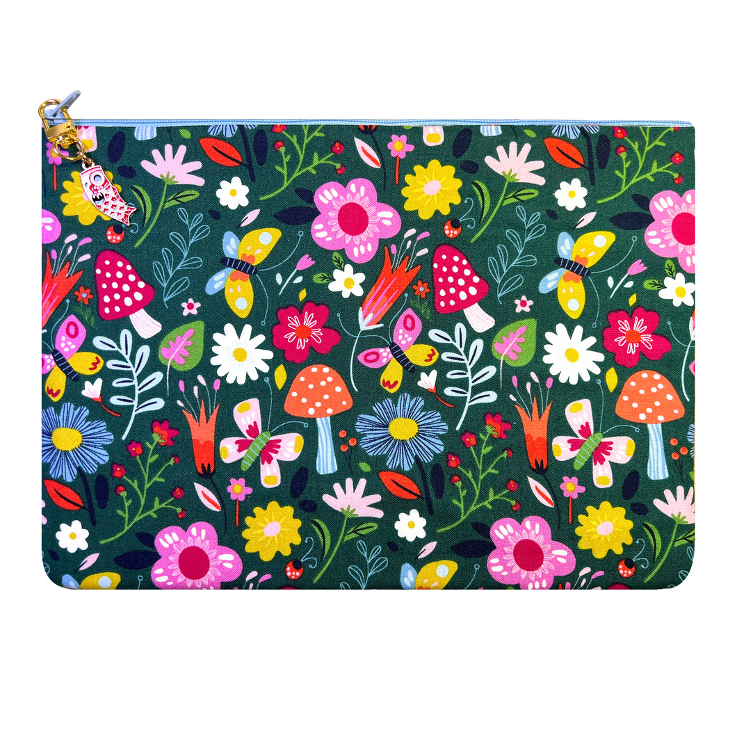Zippered iPad/Laptop Sleeve with Floral Print and Koi Zipper Pull