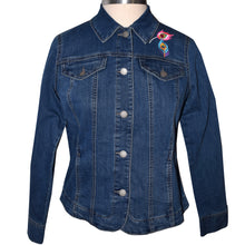 Load image into Gallery viewer, Embroidered Peacock Blue Denim Jacket M
