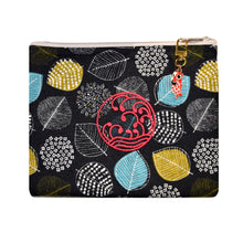 Load image into Gallery viewer, Multicolor Leaf Pattern II Kindle Zippered Bag with Koi Charm Zipper Pull
