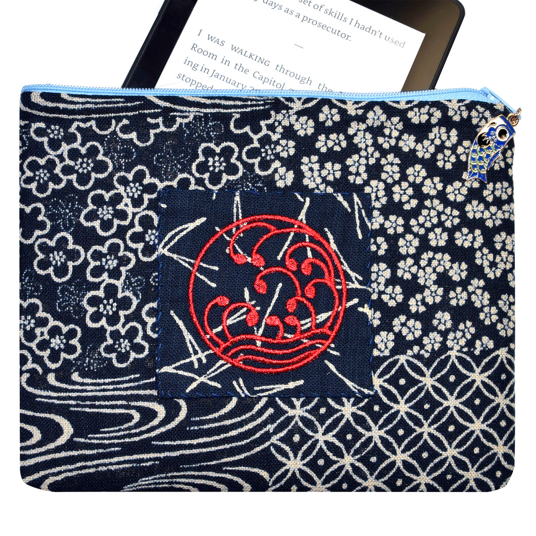 Kindle Zippered Padded Case with Koi Zipper Pull and Japanese Embroidery
