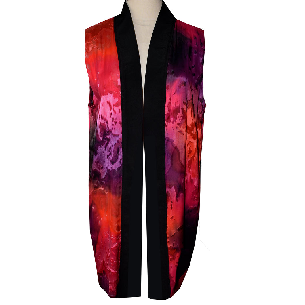 Purple/Pink/Coral Devore Sheer Silk Long Kimono Vest