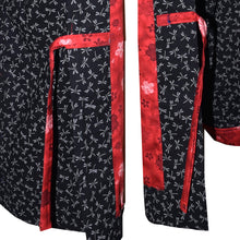 Load image into Gallery viewer, Hand crafted Kimono Style Jacket in Navy Cotton Print with Red Trim

