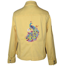 Load image into Gallery viewer, Embroidered Peacock Yellow Denim Jacket XL
