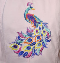 Load image into Gallery viewer, Embroidered Peacock Pink Denim Jacket M
