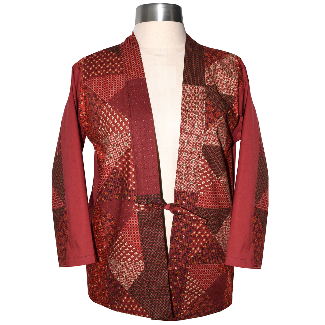One of a Kind Red Print Patchwork Cotton Kimono Jacket
