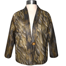 Load image into Gallery viewer, Attractive Gold Black Metallic Cotton Kimono Style Jacket with Gold Button
