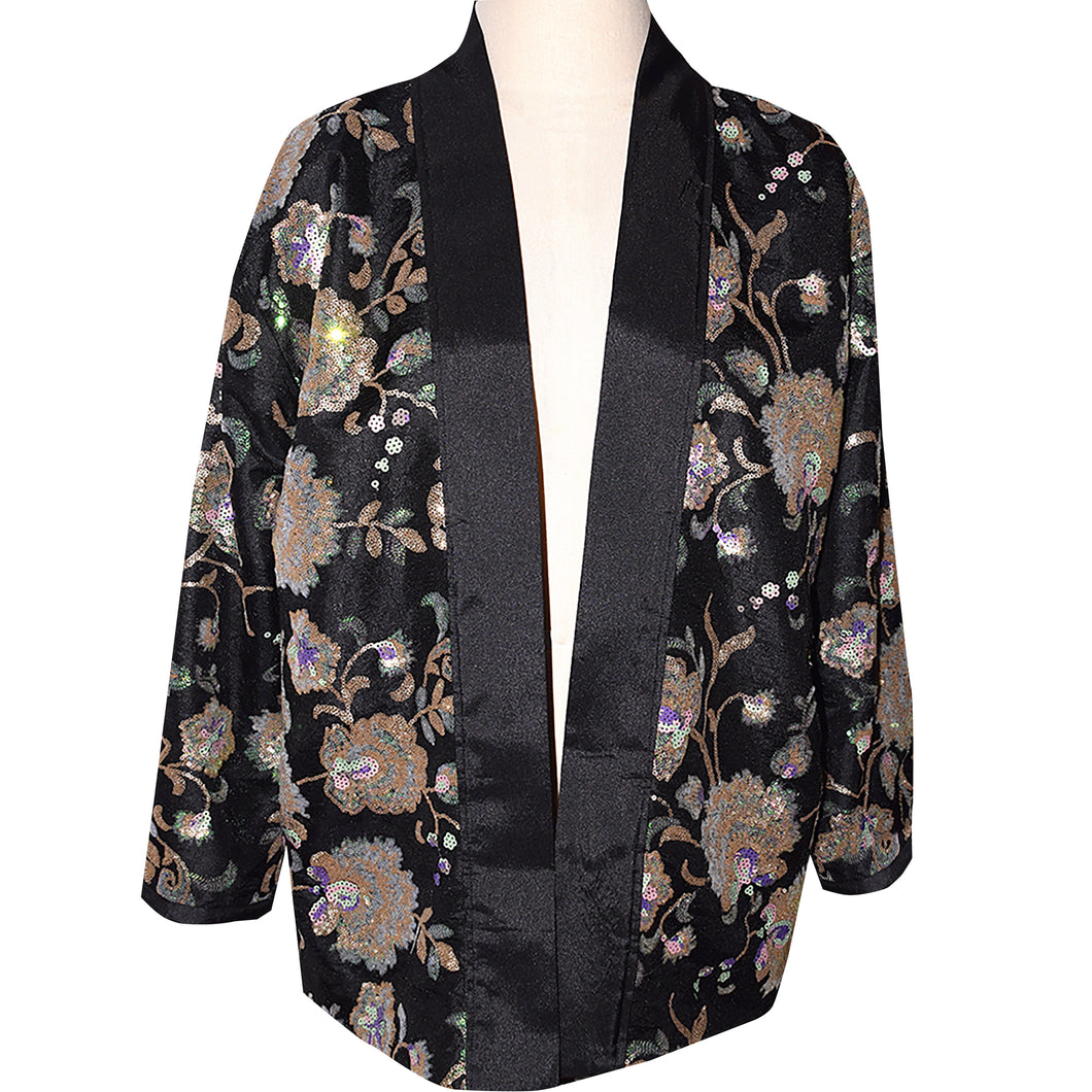 Shimmery One of a Kind Black Sequined Lined Kimono Jacket