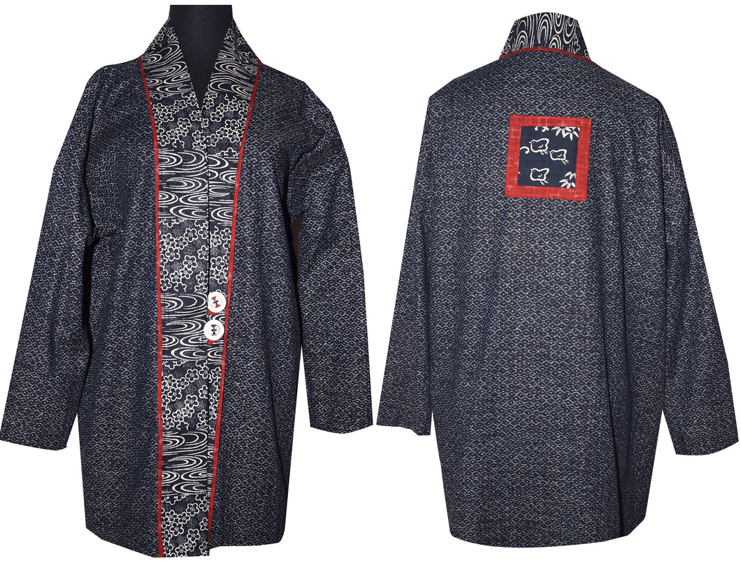 Japanese Indigo Cotton Kimono Jacket with Inset M/LG