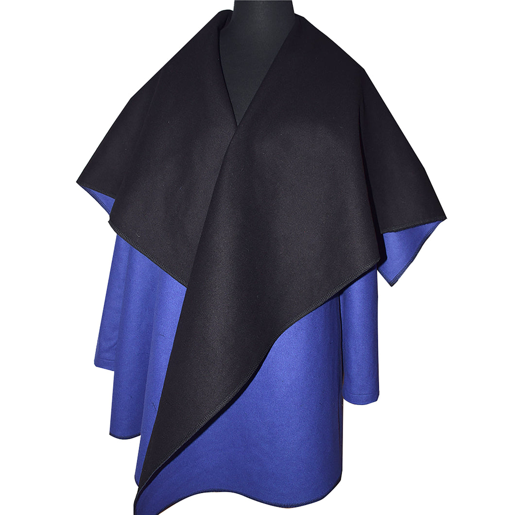 Double Wool Royal Blue/Black Wrap Jacket with Shawl Collar