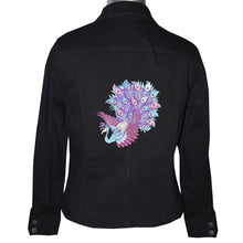 Load image into Gallery viewer, Embroidered Vertical Peacock Black Denim Jacket LG
