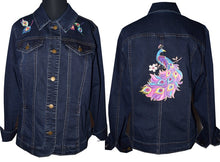 Load image into Gallery viewer, Peacock Embroidered Dark Blue Denim Jacket LG
