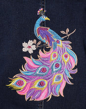 Load image into Gallery viewer, Peacock Embroidered Dark Blue Denim Jacket LG
