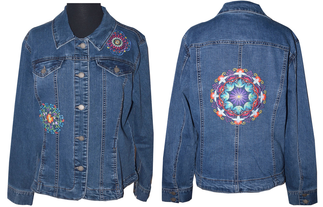 Embroidered Kaleidoscope Blue Denim Jacket LG
