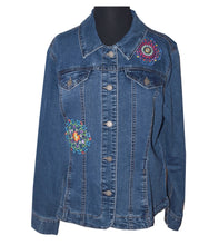 Load image into Gallery viewer, Embroidered Kaleidoscope Blue Denim Jacket LG
