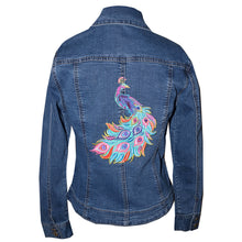 Load image into Gallery viewer, Embroidered Peacock Blue Denim Jacket SM

