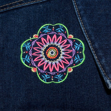 Load image into Gallery viewer, Embroidered Kaleidoscope Dark Blue Denim Jacket LG
