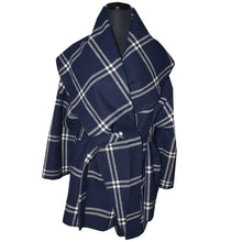 Load image into Gallery viewer, Gorgeous Navy Plaid Wool Cape with Tie
