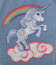 Load image into Gallery viewer, Child’s Embroidered Unicorn Blue Denim Jeans Vest XS 4/5
