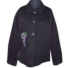 Load image into Gallery viewer, Custom Embroidered Wisteria Black Denim Jacket MED
