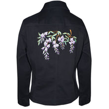 Load image into Gallery viewer, Custom Embroidered Wisteria Black Denim Jacket MED
