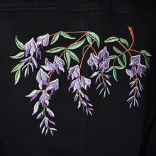 Load image into Gallery viewer, Embroidered Wisteria Black Denim Jacket XL

