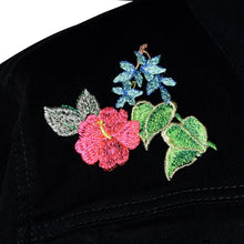 Load image into Gallery viewer, Embroidered Tropical Bird Black Denim Jacket XL
