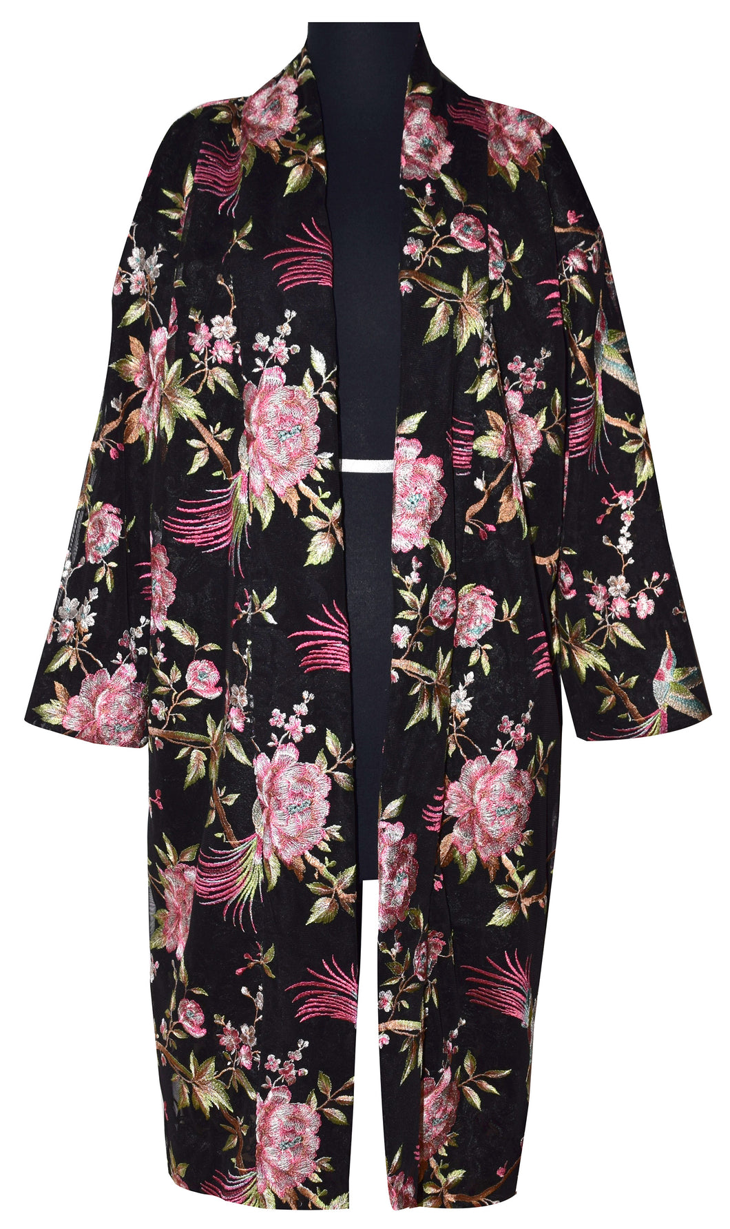 Embroidered Floral Hummingbird Lace Kimono Style Jacket