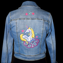 Load image into Gallery viewer, Child’s Embroidered Unicorn Light Blue Denim Jacket   M7-8
