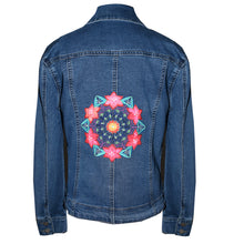 Load image into Gallery viewer, Embroidered Kaleidoscope Blue Denim Jacket SM
