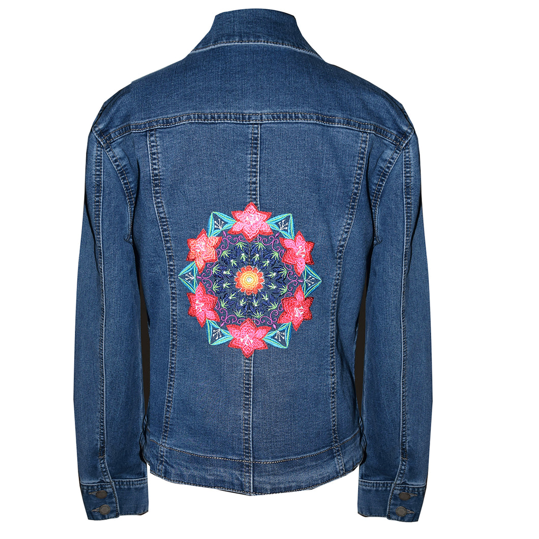 Embroidered Kaleidoscope Blue Denim Jacket SM
