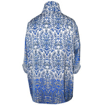 Load image into Gallery viewer, One of a Kind Blue and White Print Polyester Silky Kimono Jacket
