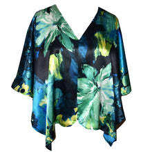 Load image into Gallery viewer, Shimmery Blue Floral Print Silk Charmeuse Poncho
