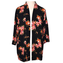 Load image into Gallery viewer, Lovely Black Crepe Kimono Jacket with Red Floral Motif

